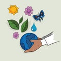 Hand holding globe ecology mother earth concept of ecology beautiful life ecosystem drawing sketch in color