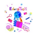 Hand Holding Globe, Education Concept Elearning Online Training Courses Banner