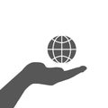 Hand holding globe sign icon, vector illustration. Flat design style Royalty Free Stock Photo