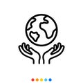 Hand holding a globe, Vector, Icon, Illustration. Royalty Free Stock Photo