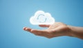 Hand holding glowing cloud synchronization icon for computing Royalty Free Stock Photo