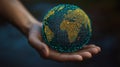 Hand Holding a Glowing Digital Earth with Global Network Lines