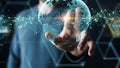 Hand Holding a Glowing Digital Globe with Connected Network Lines Representing Global Technology and Connectivity Royalty Free Stock Photo
