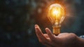 Hand holding glowing light bulb, concept for new ideas, innovation and inspiration Royalty Free Stock Photo