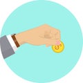 Hand holding gold coin with dollar sign. Vector illustration. Royalty Free Stock Photo