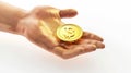 Hand holding gold coin with dollar symbol. Concept of payment, financial donation, giving money, charity, investment or Royalty Free Stock Photo