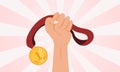 Hand holding a gold medal. Winner concept. Royalty Free Stock Photo