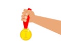 Hand holding golden medal winner success champion award concept Royalty Free Stock Photo