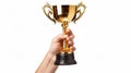 Hand Holding a Gold Trophy.AI generated image Royalty Free Stock Photo