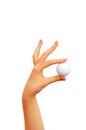 Hand holding golf ball isolated