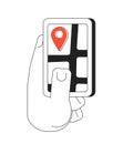 Hand holding gps smartphone monochrome flat vector object