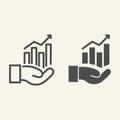 Hand holding graph line and glyph icon. Growth chart in palm vector illustration isolated on white. Management outline Royalty Free Stock Photo