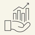 Hand holding graph thin line icon. Growth chart in palm vector illustration isolated on white. Management outline style
