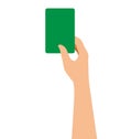 Hand Holding A Green Card On White Background