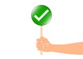 Hand holding green check sign vector illustration Royalty Free Stock Photo