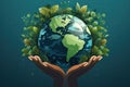 Hand holding a green globe. Earth day concept. Earth day for posters, banners, prints, web. Save the earth. Environment Royalty Free Stock Photo