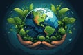 Hand holding a green globe. Earth day concept. Earth day for posters, banners, prints, web. Save the earth. Environment Royalty Free Stock Photo