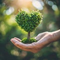 Hand holding green heart, earth day concept, generative ai Royalty Free Stock Photo