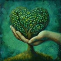 Hand holding green heart, earth day concept, generative ai Royalty Free Stock Photo