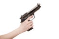 The hand holding gun isolated on white background Royalty Free Stock Photo