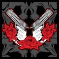 2 hand holding gun with rose ,vector