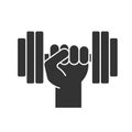 Hand holding gym barbell glyph icon Royalty Free Stock Photo