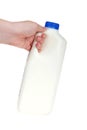 Hand holding half gallon of milk, isolated