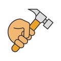 Hand holding hammer color icon