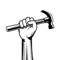 Hand holding hammer illustration clip art for carpenter logo isolated on white background Royalty Free Stock Photo