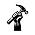 Hand holding hammer vector illustration icon. Symbol element for May Day or Labour Day. Repair and maintenance concept. Royalty Free Stock Photo