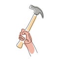 Hand holding hammer one line vector illustration Royalty Free Stock Photo