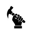 Hand holding hammer silhouette