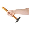 Hand holding a hammer tool, composition isolated over the white background Royalty Free Stock Photo