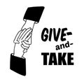 Hand holding hand for help and hope icon vector handshake support give and take