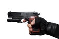 Hand holding a handgun profile. Royalty Free Stock Photo