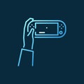 Hand holding Handheld Game Console vector colored line icon