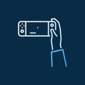 Hand holding Handheld Console vector colored outline icon