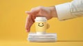A Hand Holding Happy Cup.AI generated image Royalty Free Stock Photo