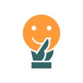 Hand holding happy emoji colored icon. Share a good mood symbol