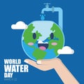 Hand holding a happy planet earth World water day Vector