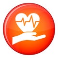 Hand holding heart with ecg line icon, flat style Royalty Free Stock Photo