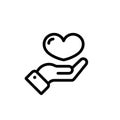 Hand holding heart. Heart health care symbol line icon. Charity and donation symbol. Hand Giving Love Symbol. Vector EPS 10.