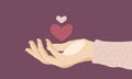 Hand holding a heart icon. Love, romantic relationship concept. Vector illustration flat style Royalty Free Stock Photo