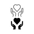 Hand holding heart line and glyph icon. Charity and donation concept, solidarity. Heart health care for apps and website. Editable Royalty Free Stock Photo