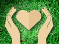 Hand holding heart love the nature symbol Grass background Royalty Free Stock Photo