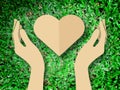 Hand holding heart love the nature symbol Grass background Royalty Free Stock Photo