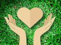 Hand holding heart love the nature symbol Grass background Royalty Free Stock Photo