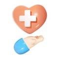 Hand holding heart with medical cross, vector illustration isolated on white.