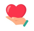 Hand is holding heart. Medical protection, health insurance concept. Symbol of charity, generosity. flat vector illustration