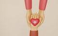 Hand holding a heart with a red cross symbol and holding another pair of hands Royalty Free Stock Photo